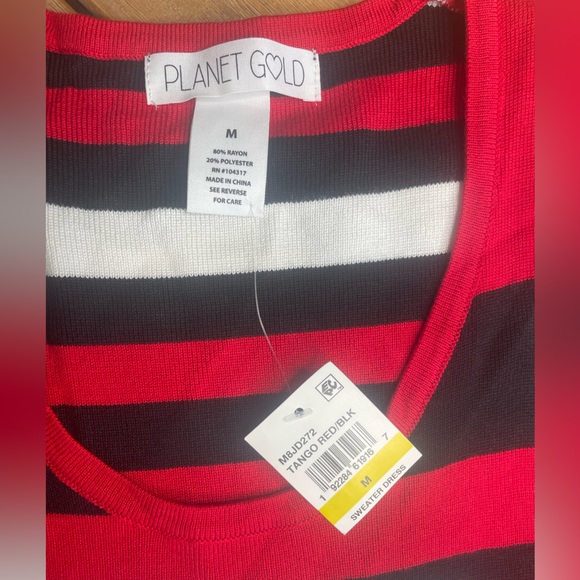 Planet Gold Womens Striped Bodycon Sweater Dress, Red, Black Size Medium - Picture 3 of 4